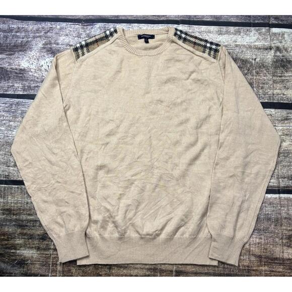 Burberry London Sweater Mens Small Merino Wool Nova Check Beige Pullover
